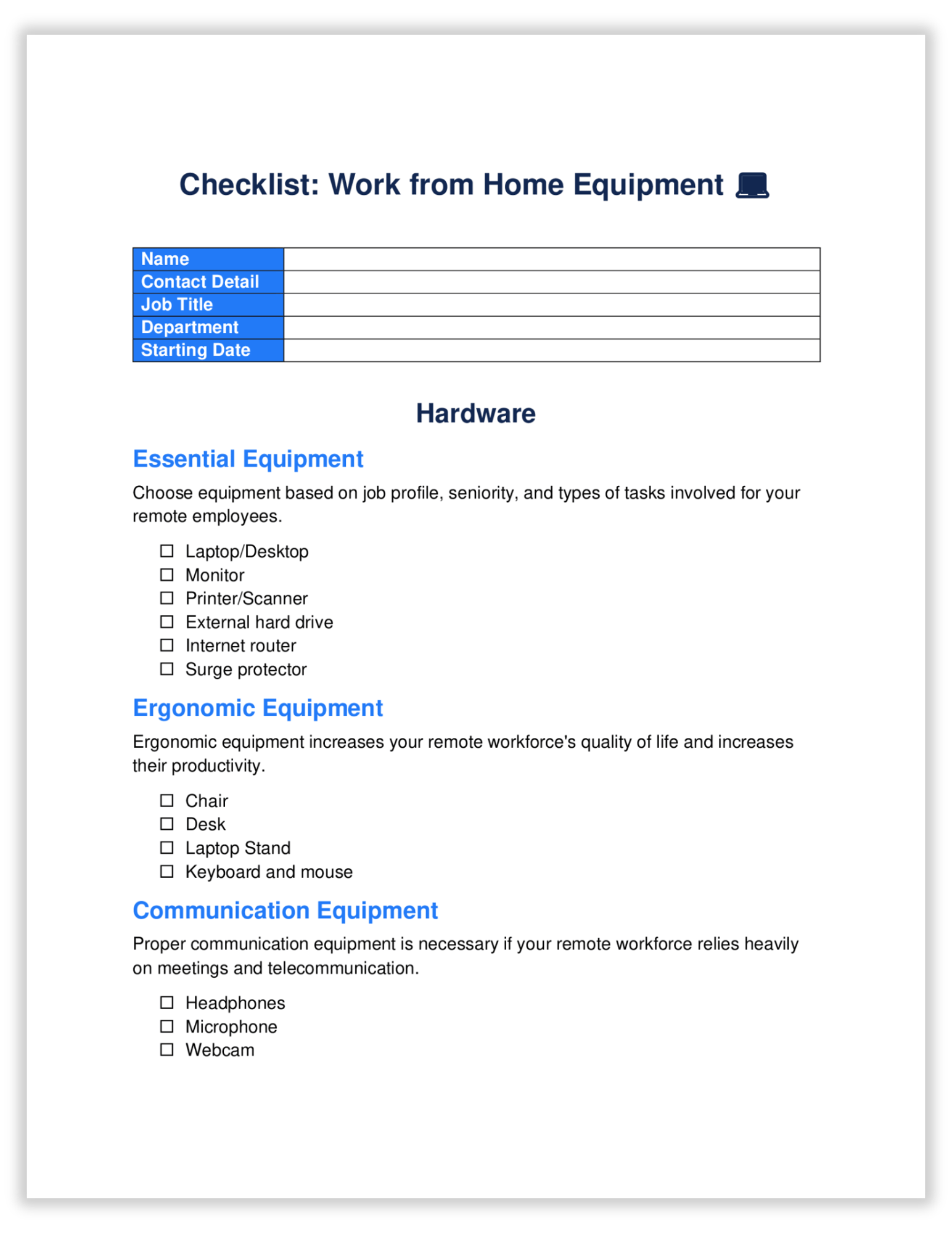 Work from Home Equipment Checklist - Cover shadow